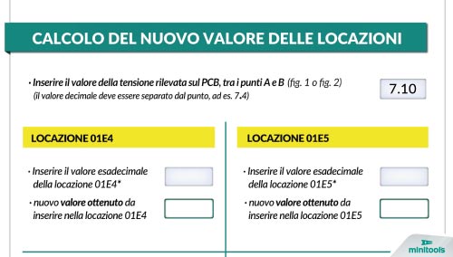 Dove inserire il valore della tensione misurata sui contachilometri di Mercedes Classe G W463 e Classe C W203 sullo strumento di calcolo Minitools